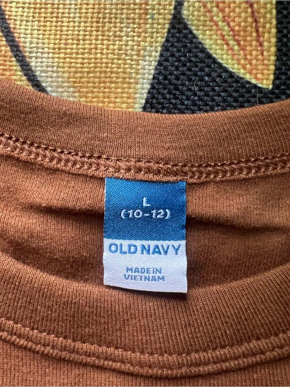 Old Navy Brown Long-Sleeve Tee with Red, Yellow, Green & Blue Stripes